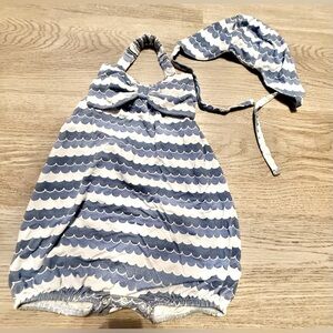 SET Kate Quinn Sea Water Halter Bumble & Flight Hat Romper 6-12 Months